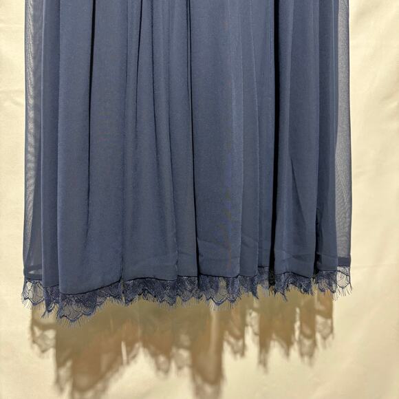 Dress the Population Alicia Chiffon Fit & Flare Navy Blue Medium Cocktail Midi - Picture 4 of 13